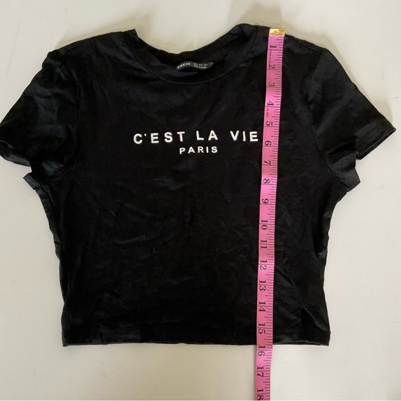 Shein C'EST LA VIE Paris Black Cropped T-shirt - Picture 3 of 7